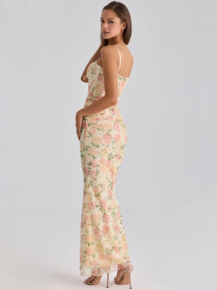 Floral chiffon maxi dress with a corset design - Liana