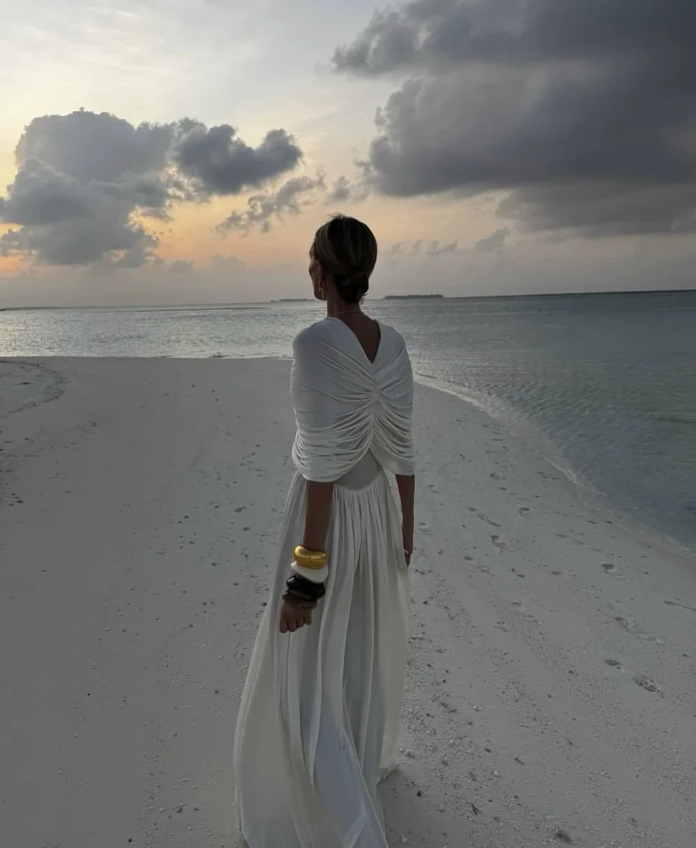 שמלת מקסי ערב אלגנטית בעיצוב כיווצים - מושקא