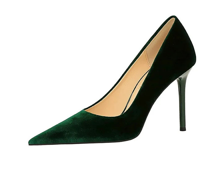 Pointed velvet fabric high heel shoes - Lunar