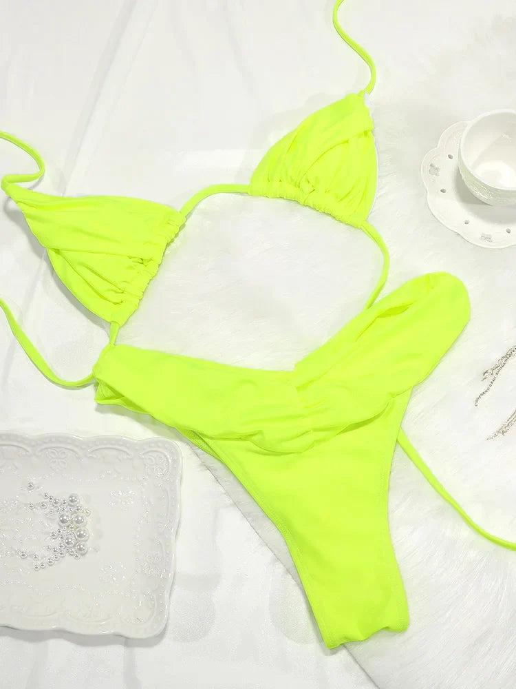 Triangle swimsuit, scrunch, tie-up, Brazilian bottom - Starcy