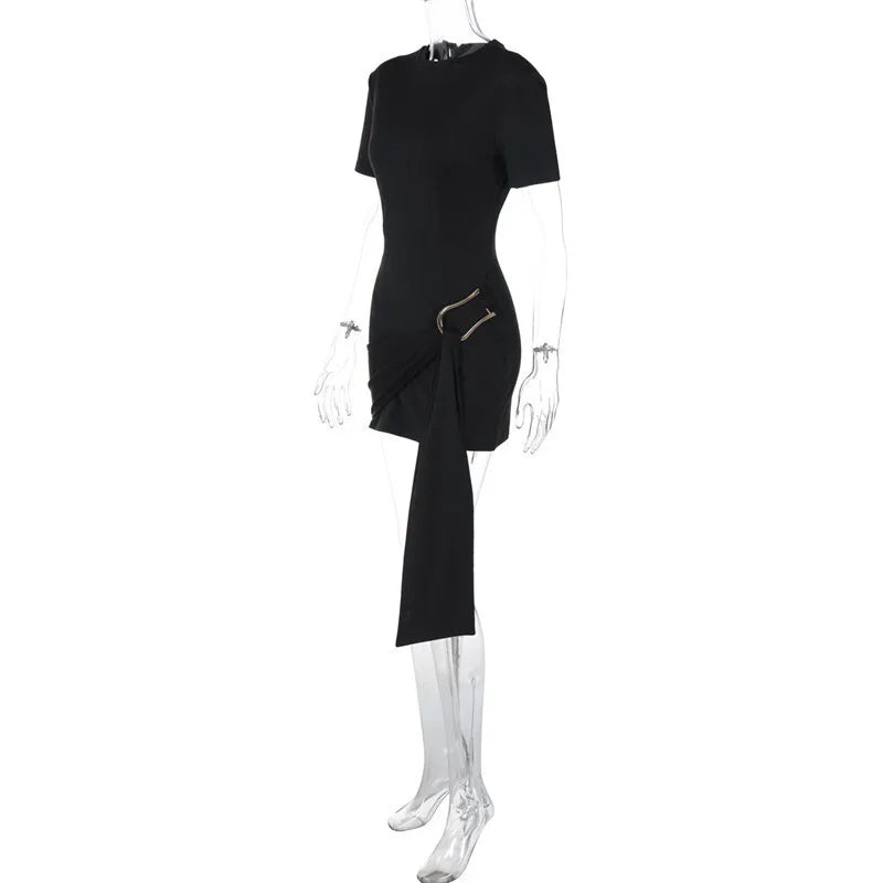 Specially designed mini dress with buckle and train decoration - Morgan