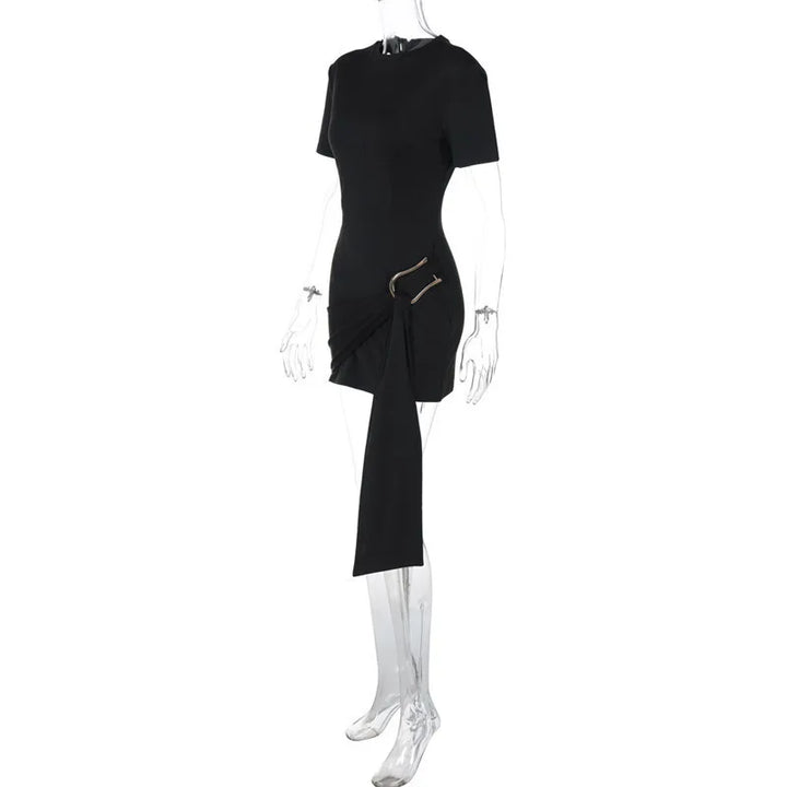 Specially designed mini dress with buckle and train decoration - Morgan