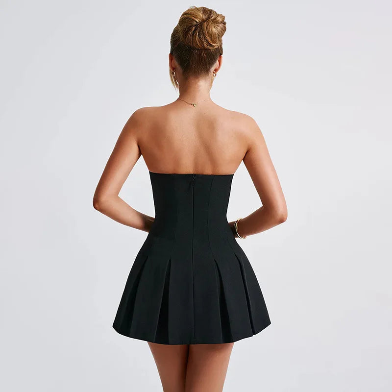 שמלת מיני סטרפלס סטייל קולג' סטודנט - ג'סיקה