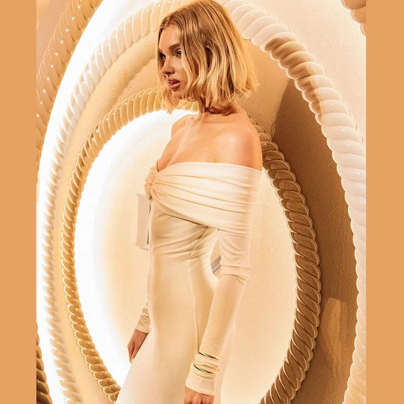 שמלת מקסי כתפיים חשופות בעיצוב כיווצים - ליליאן