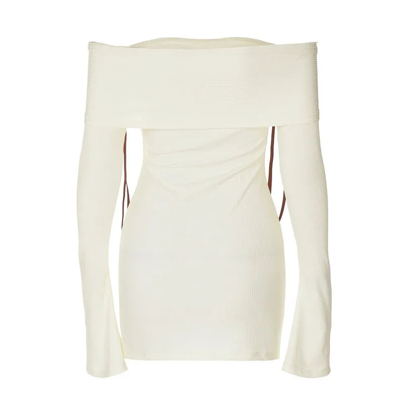 שמלת מיני סרוגה כתפיים חשופות בעיטור סרטי פפיון - יאנגה