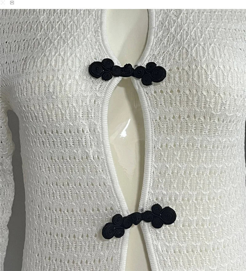 שמלת מקסי חוף סרוגה בעיטור סיכות בעיטור קשירה בגב פתוח - Mikayla