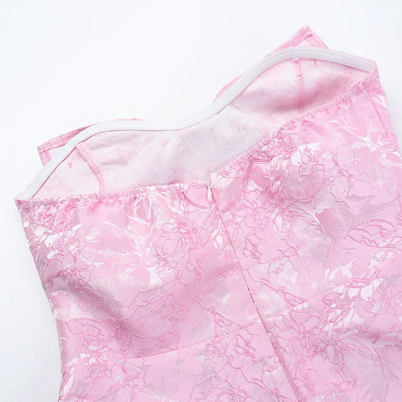 שמלת מיני סטרפלס בגזרת A בעיטור פפיון ורקמת איורי פרחים - אלינה