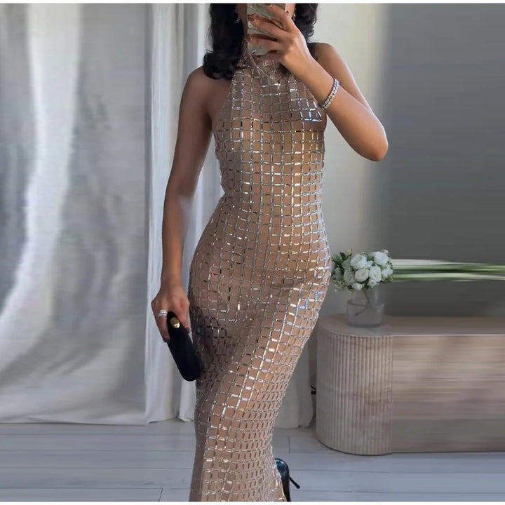 Strapless top/mini skirt/maxi dress/maxi dress with sparkling rhinestones