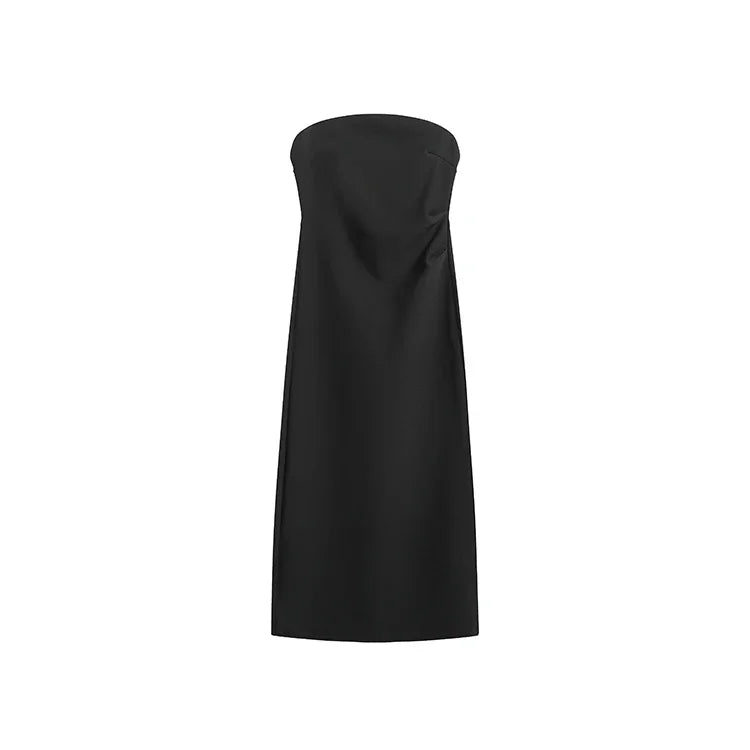 שמלת מידי סטרפלס אלגנטית בעיטור שסע - קורל