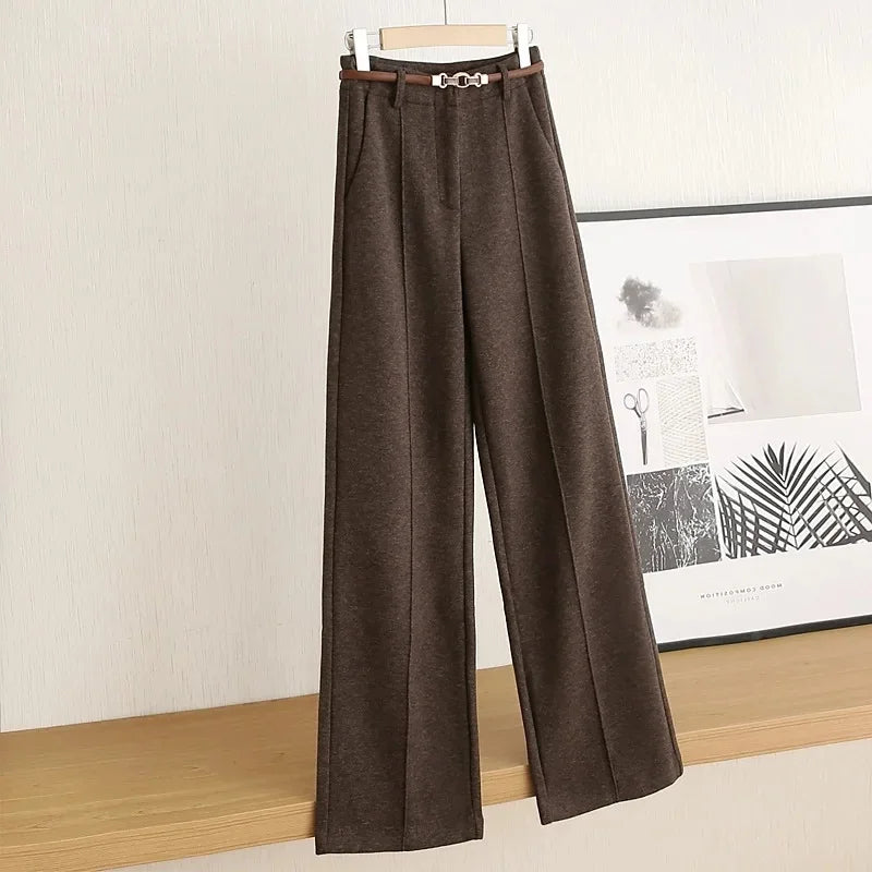 Tailored wool pants with elegant belt decoration