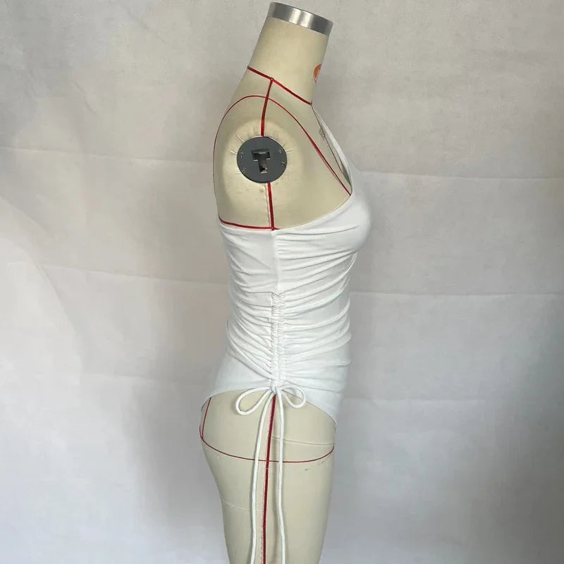 בגד ים שלם כתפייה אחת חוטים לכיווץ - רוזליה