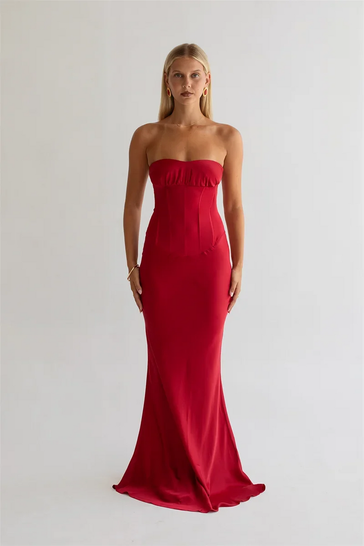 Strapless maxi dress with a back tie - ELINA