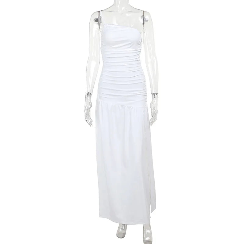 שמלת מקסי כיווצים כתפייה אחת בעיצוב שסע עמוק - אלייז'ה