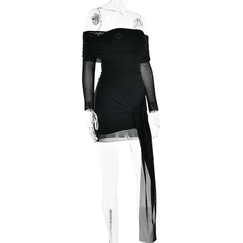 שמלת מיני שיפון כתפיים חשופות בעיצוב קשירה - CAMI