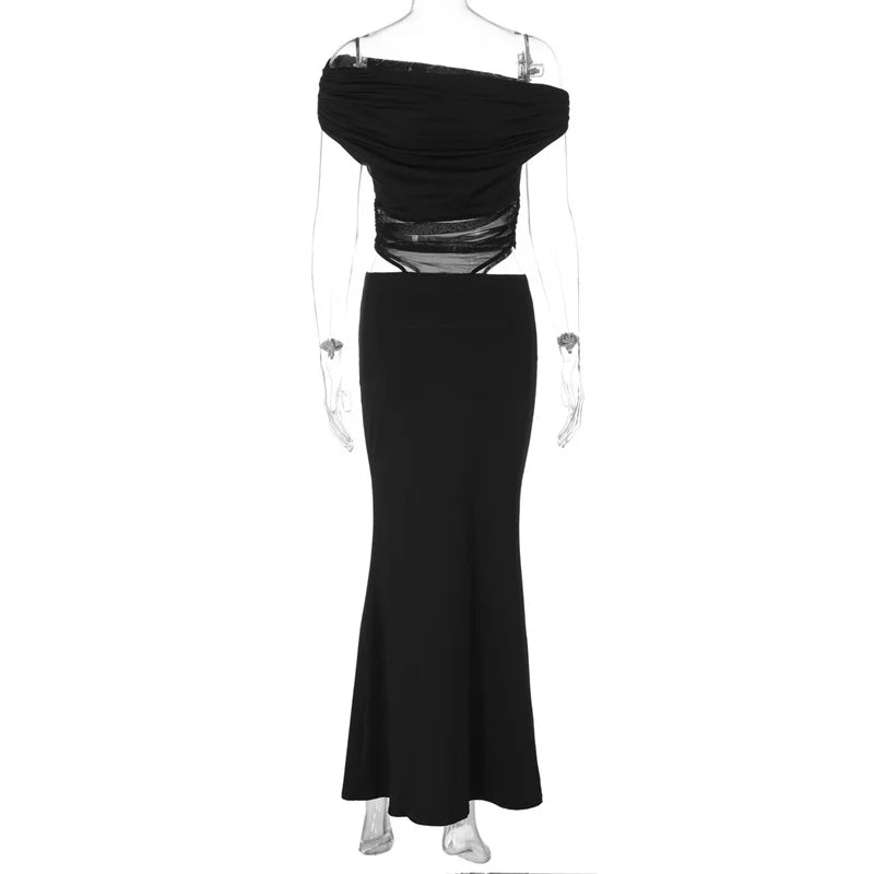 שמלת מקסי בעיצוב רשת ופתחים כתפיים חשופות - הלסיה