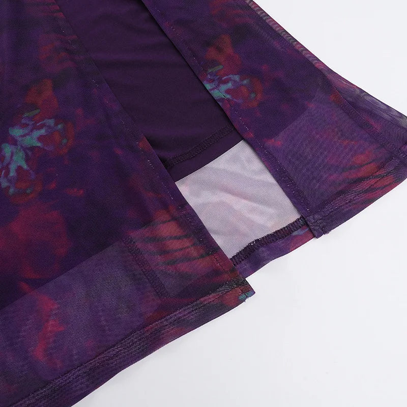 שמלת מקסי רשת קיצית קשירה בצוואר בעיטור חישוקי אבזם - אמאיה