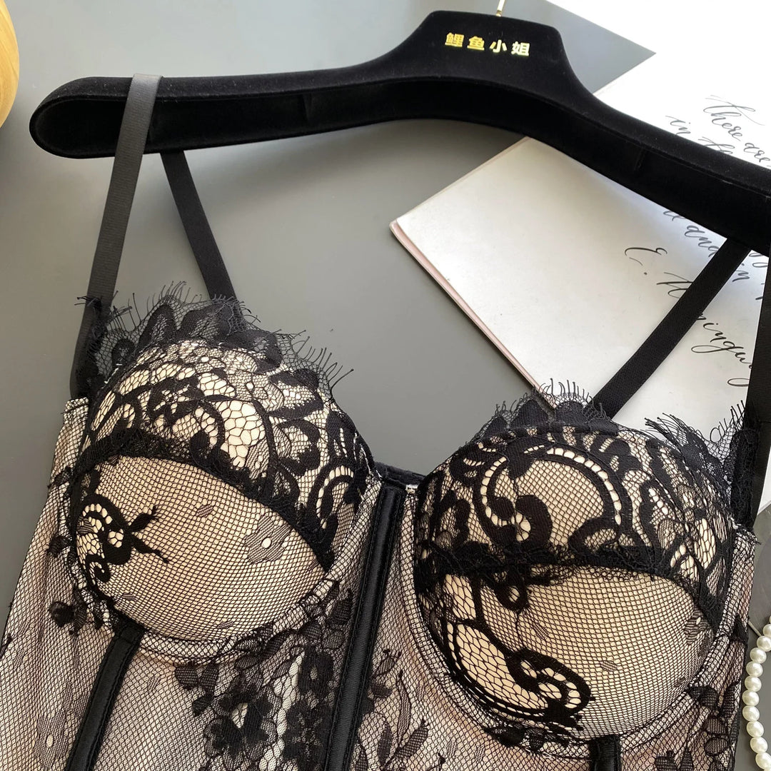 Lace corset with pin closure