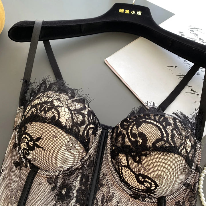 Lace corset with pin closure