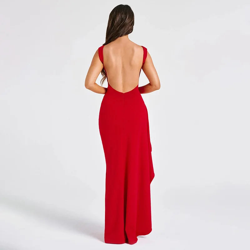 שמלת מקסי אלגנטית גב פתוח בעיטור שסע - אנה לי