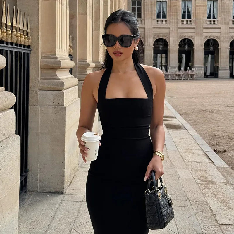 שמלת מידי צמודה בד מחטב גב פתוח - Paislee