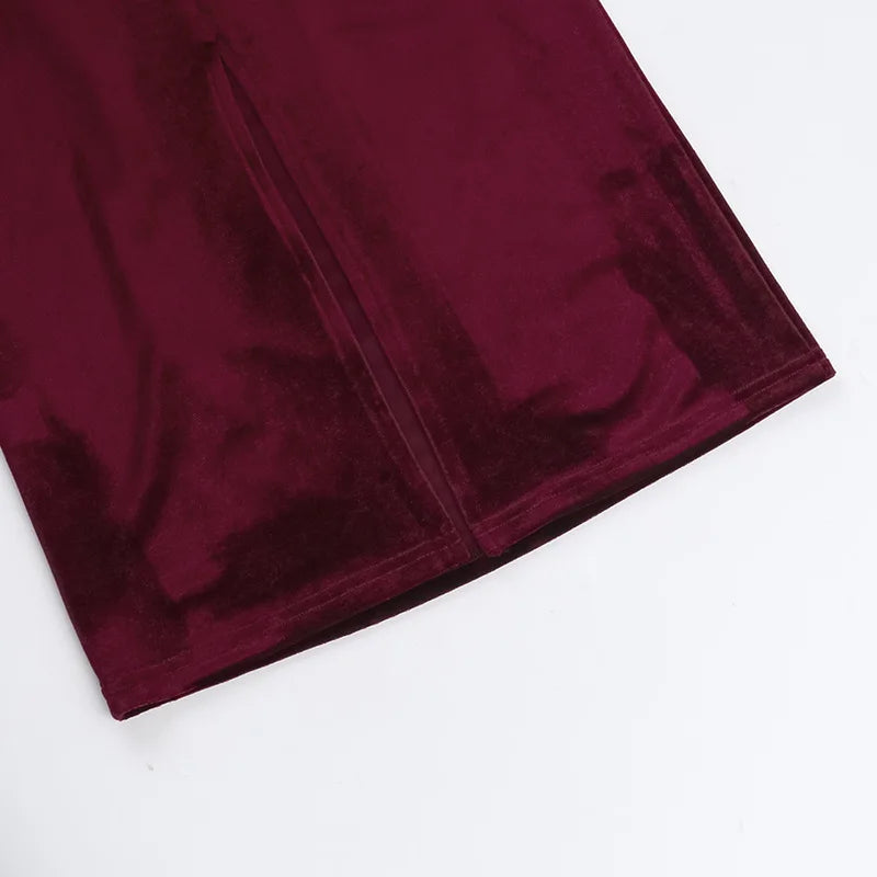 שמלת מידי קטיפה בעיטור קיפולים כתפיים חשופות שרוולי רשת - Johanna