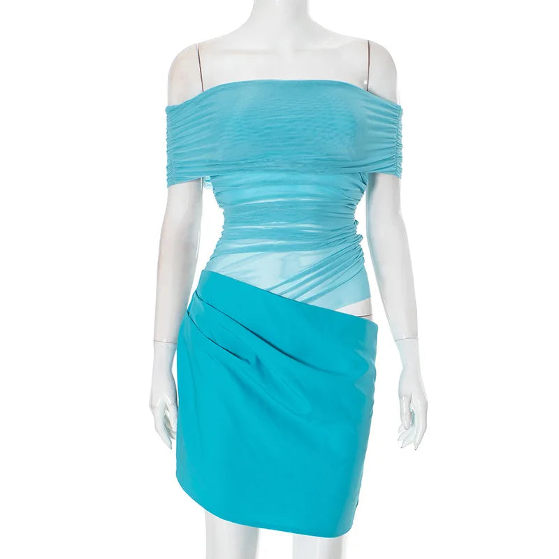 שמלת מיני בעיצוב רשת וכתפיים חשופות - ALEX