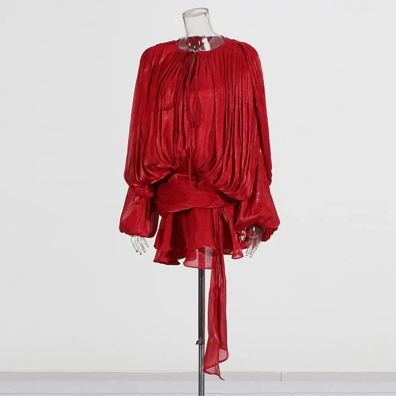 שמלת מיני כיווצים מלמלה בד שיפון מבריק - Lucille