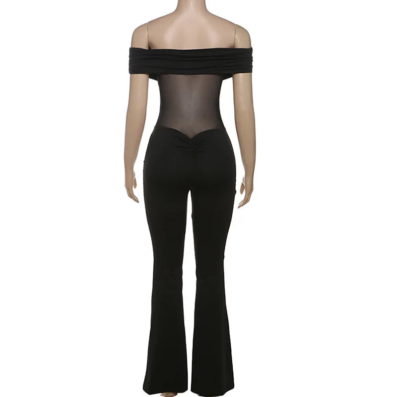 אוברול בד מחטב בעיצוב רשת וכתפיים חשופות מכנסי פדלפון - מאיילין