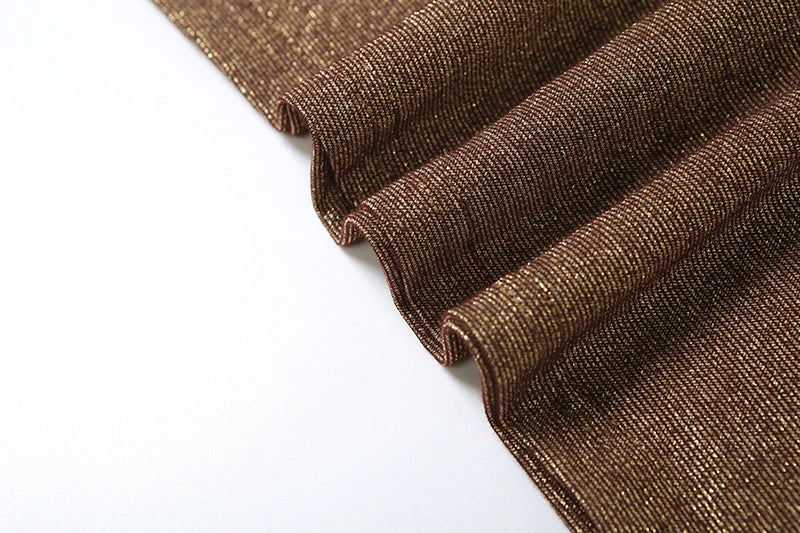 שמלת מקסי נצנצים צווארון נופל בעיצוב קיפולים - Angela