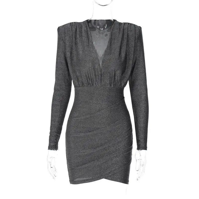 שמלת מיני נצנצים צווארון V - Maia