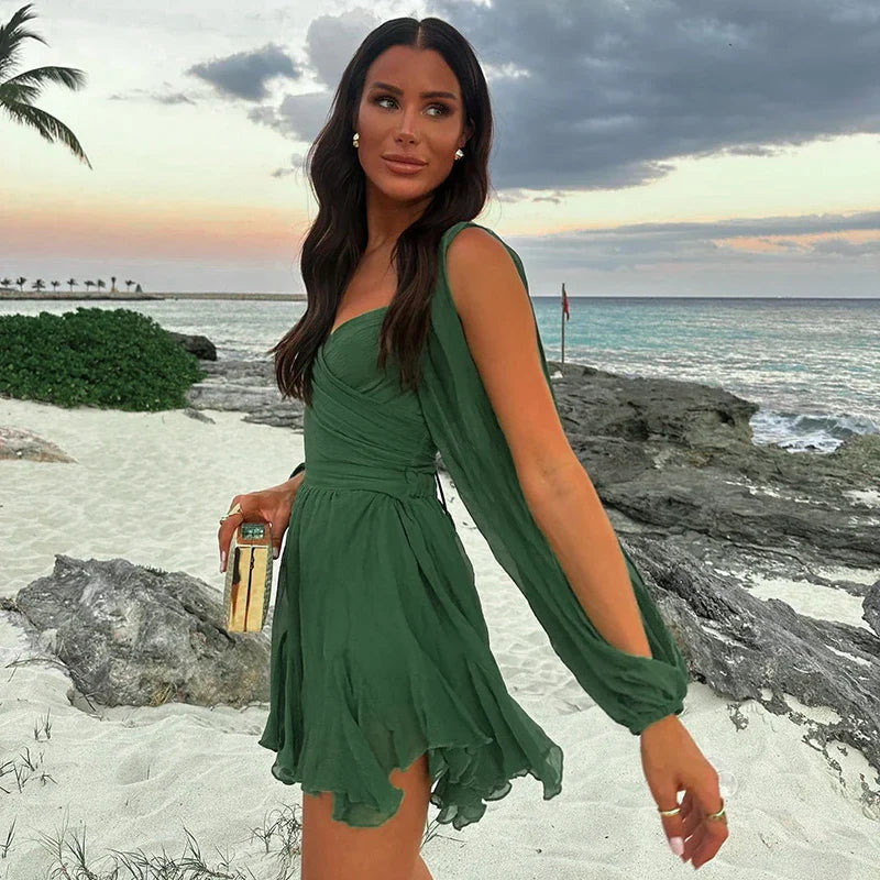 שמלת מיני מלמלה שרוולים פתוחים - הללי