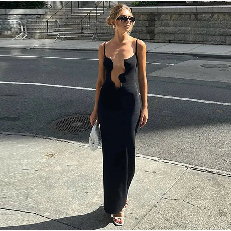 שמלת מקסי חוף מחשוף מעוצב עמוק - אריאל