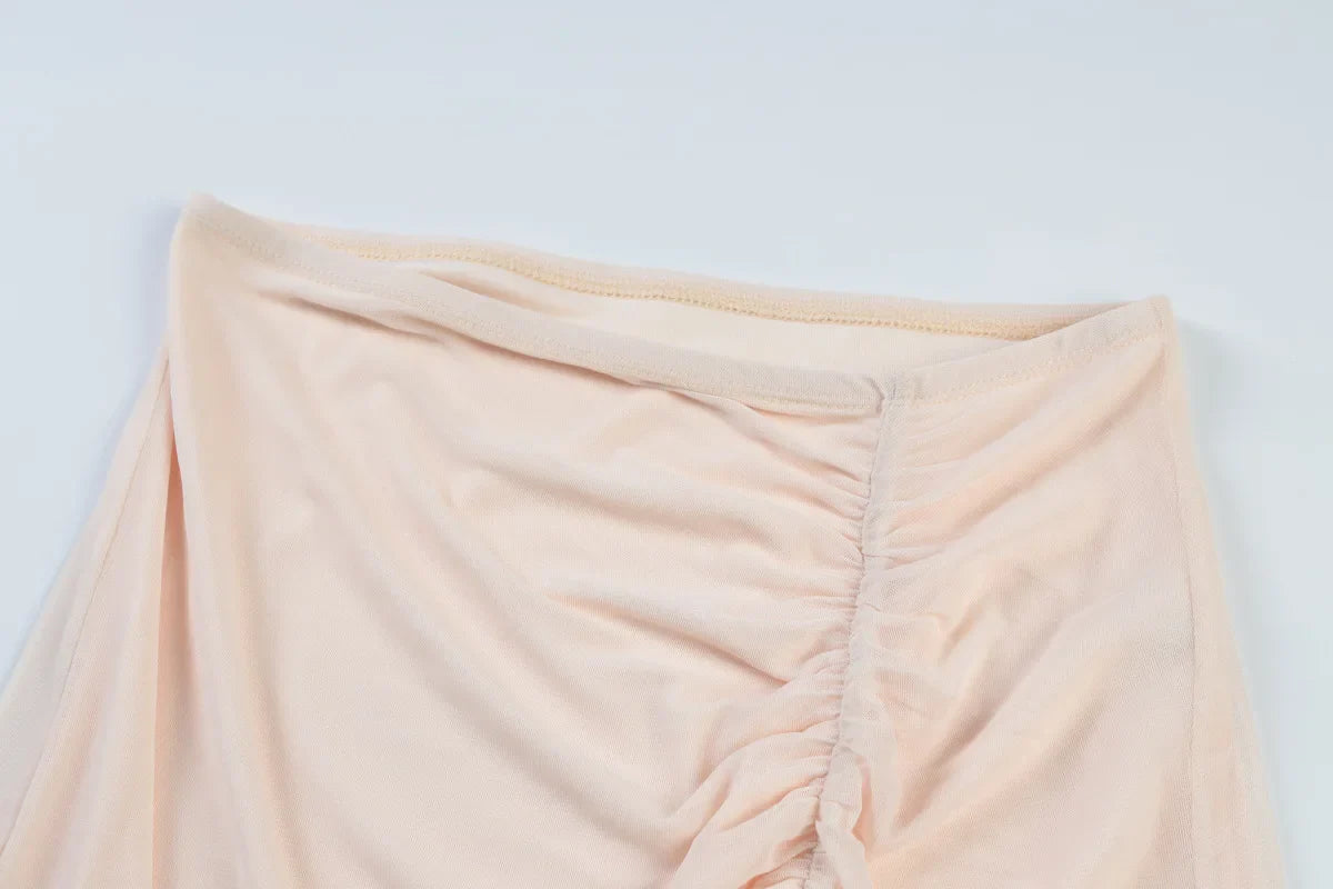 סט שני חלקים בעיצוב כיווצים טופ וחצאית מקסי מלמלה בעיטור שסע - Fernanda