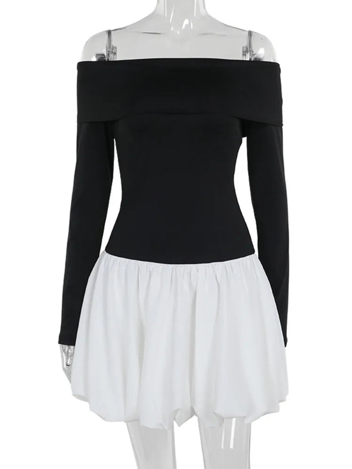 Monochrome off-shoulder balloon mini dress - Lis