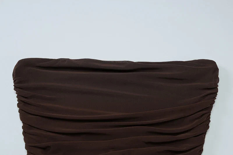 שמלת מקסי סטרפלס בעיטור שיפון - סיסיליה