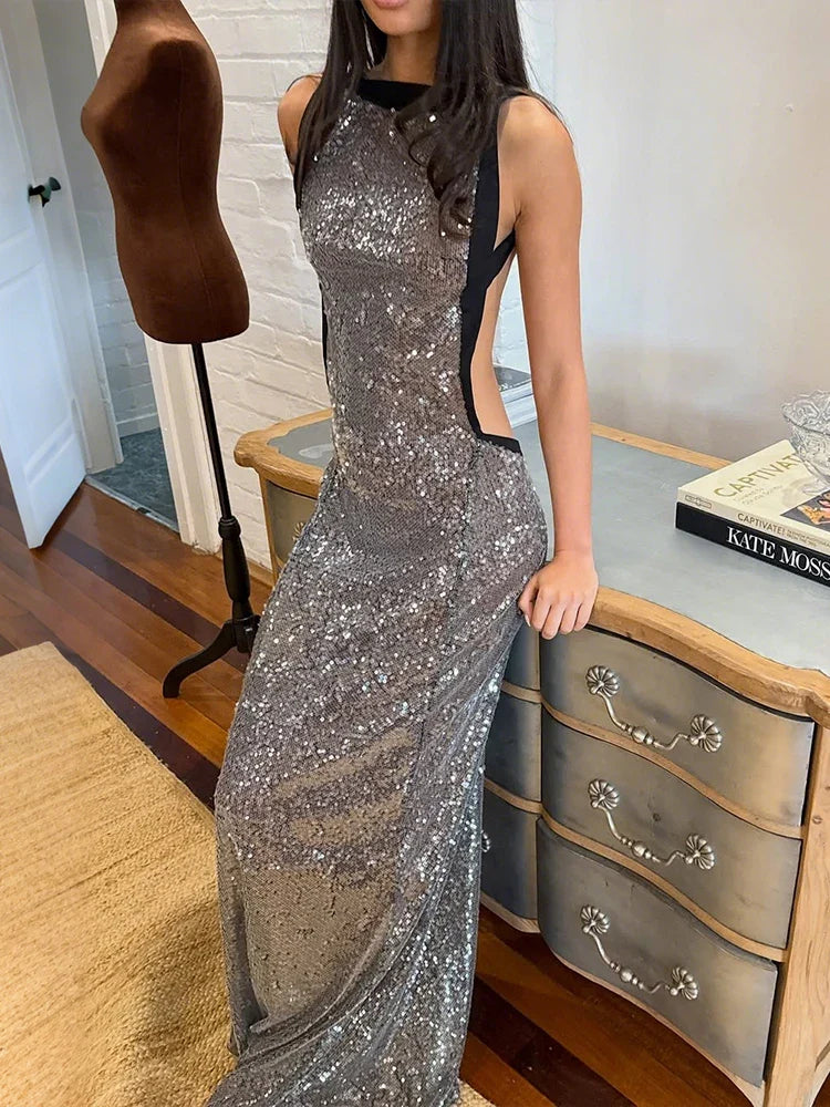 Open Back Sequin Maxi Dress - Lexi