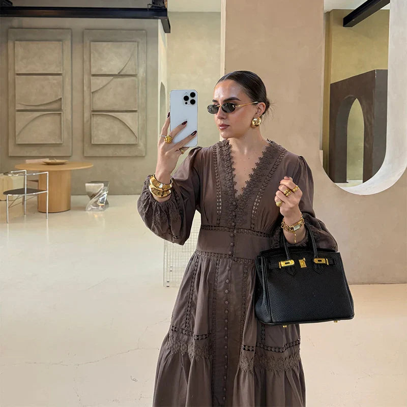 שמלת מקסי שיפלי בעיטור כפתורים - רעיה