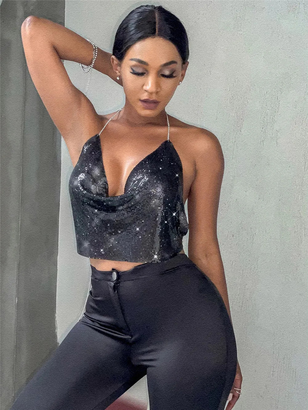 Sparkling Rhinestone Top with Dropped Collar - Harley