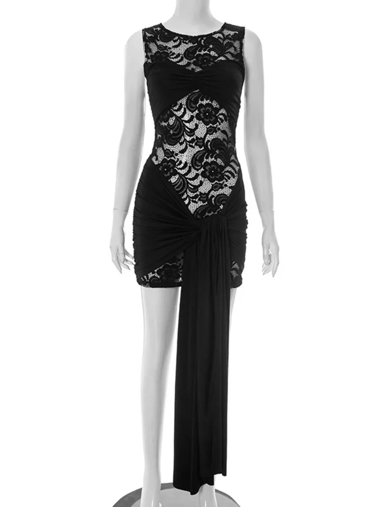 שמלת מיני תחרה בעיטור שובל קשירה - קארין