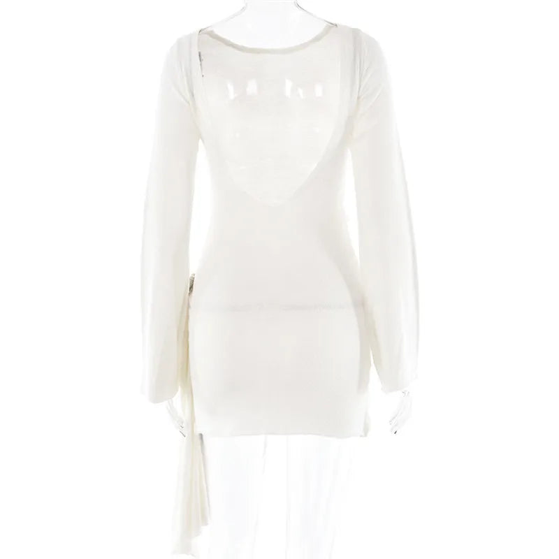 שמלת מיני סרוגה בעיצוב פרח ושובל גב פתוח - מאליה