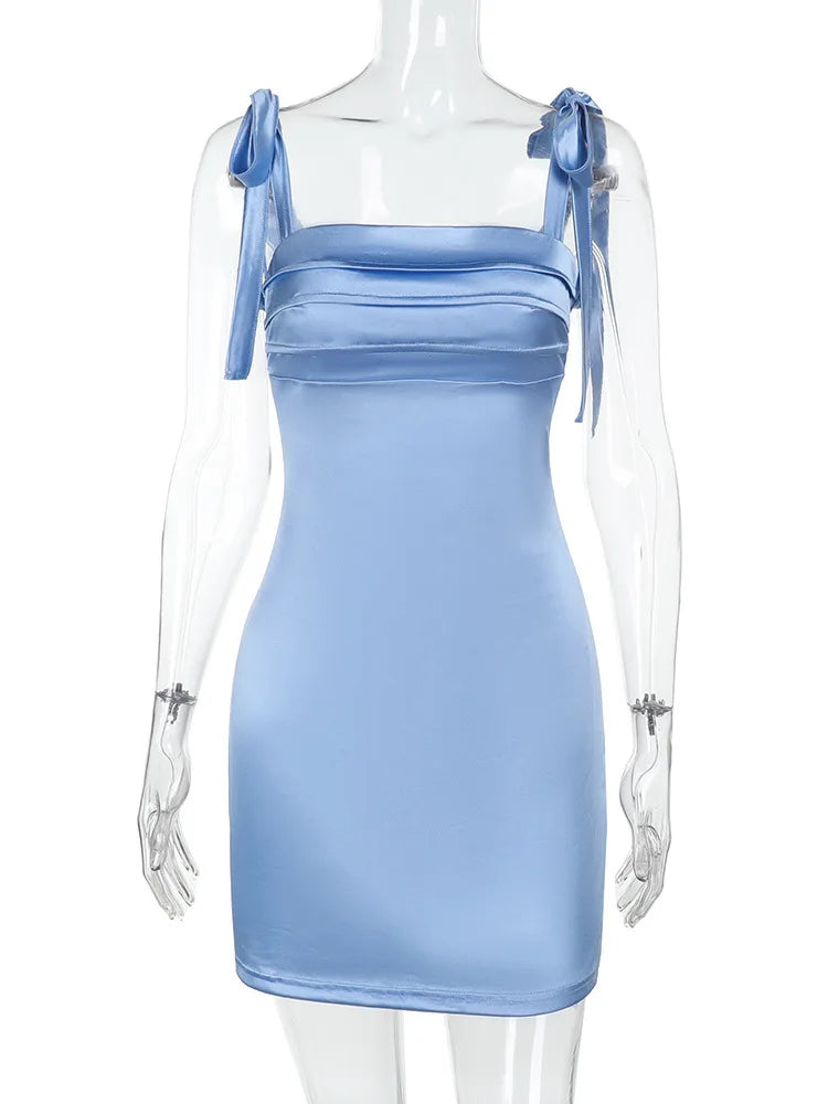 שמלת מיני סאטן קשירה בכתפיות ובגב - סיאל