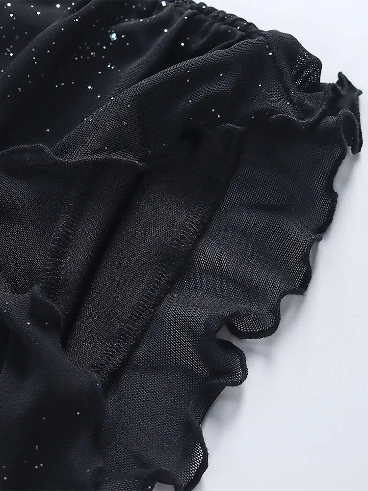 שמלת מיני נצנצים שרוולים בעיצוב רשת גב פתוח - סיסי