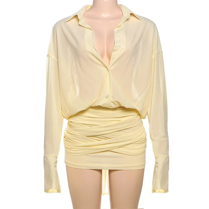 שמלת מיני שיפון בעיצוב קיפולים סגירת כפתורים -  Arabella