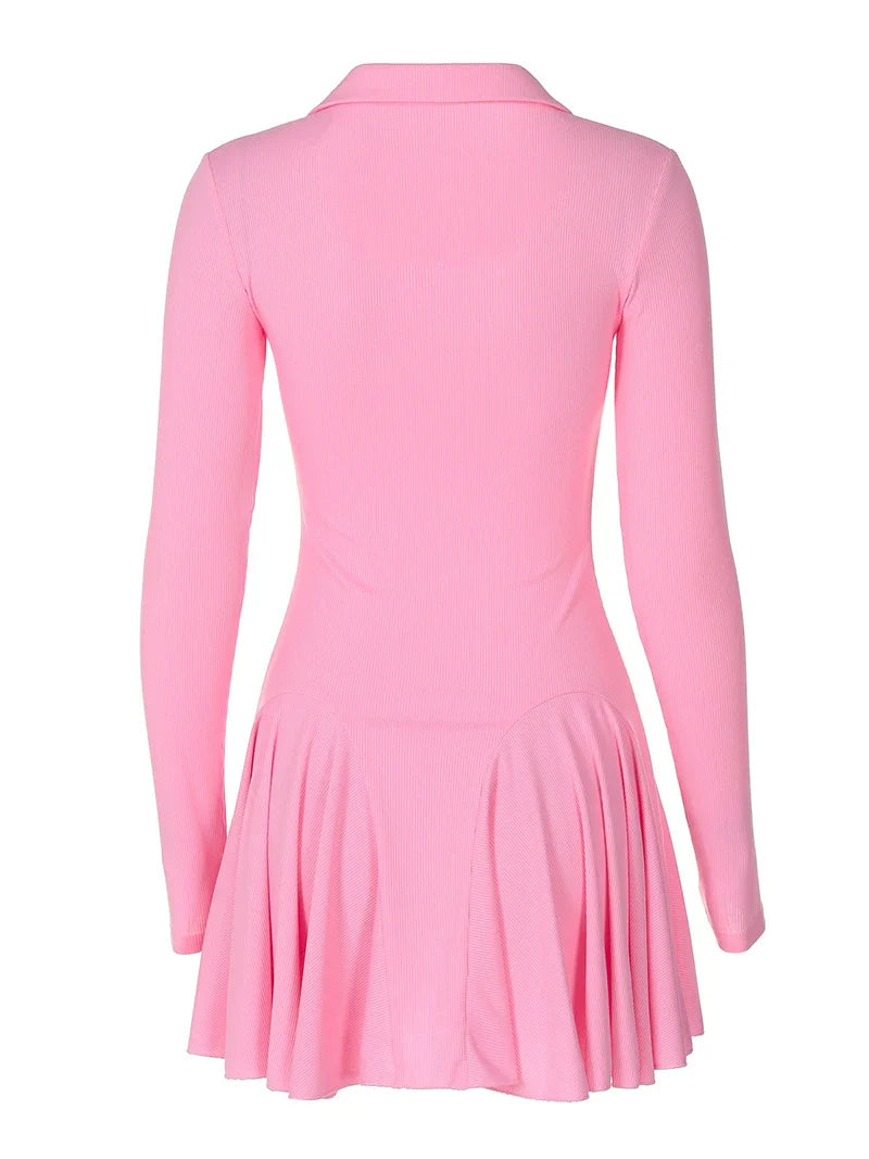 שמלת מיני סרוגה בגזרת A צווארון פולו - רג'ינה