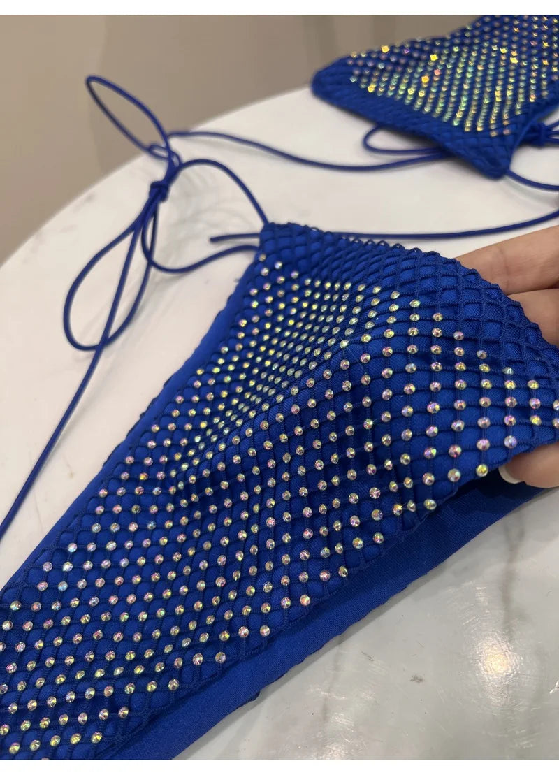 ביקיני קשירה משולשים בעיצוב רשת יהלומים - דיימונד