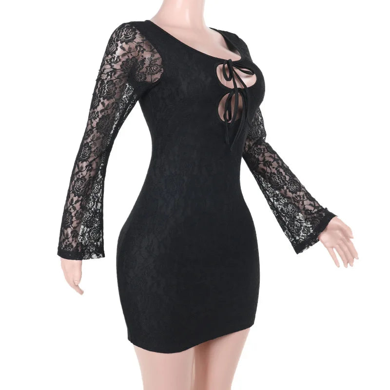 שמלת מיני תחרה בעיטור קשירות - לוריאל