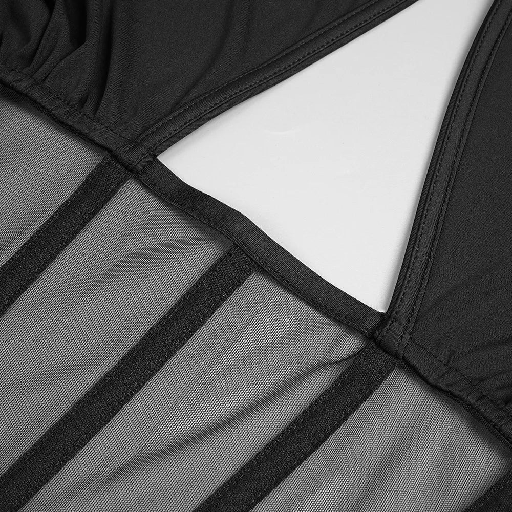 Maxi dress with a slit design and a mesh bodice with a diamond buckle - AMOR