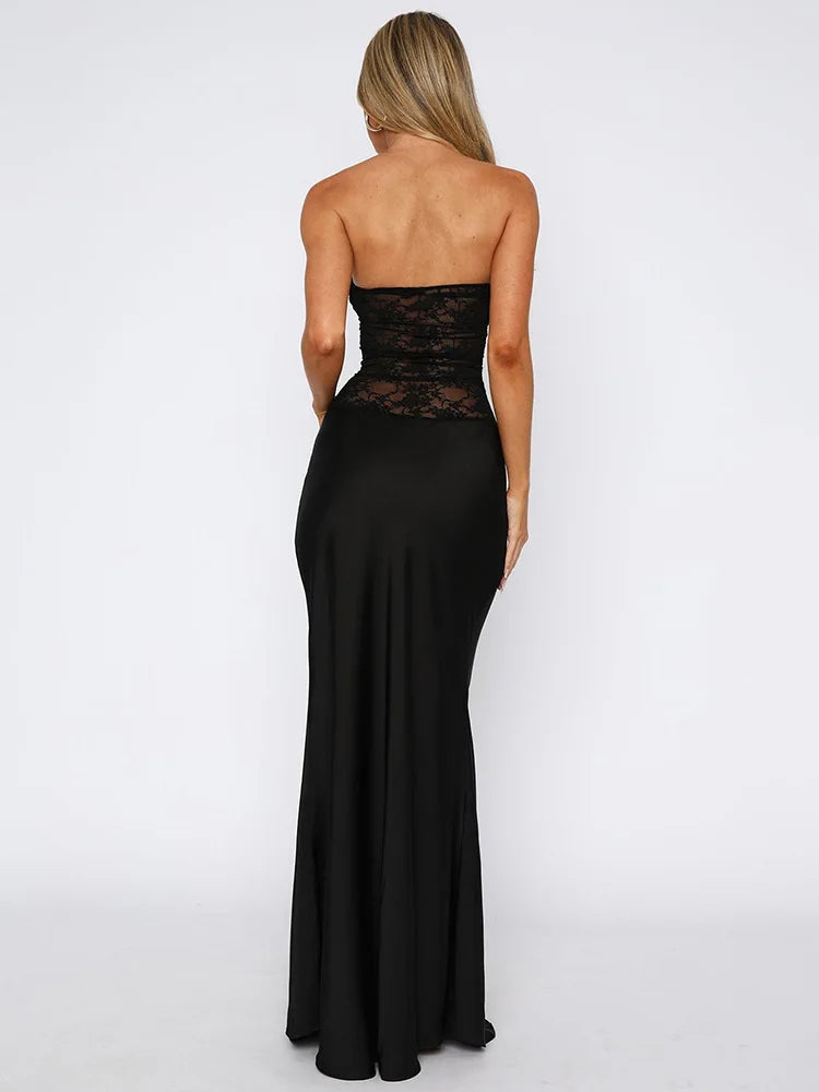 שמלת מקסי סטרפלס בעיטור תחרה - אל יה