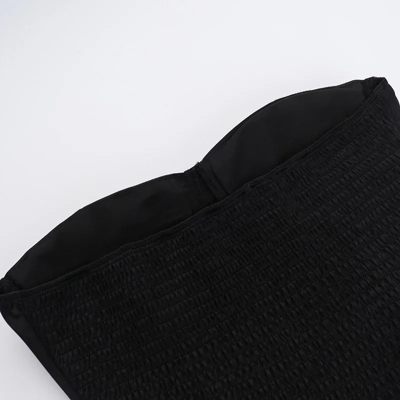 שמלת מיני סאטן סטרפלס בעיצוב בלון כיווצים - BELLEN