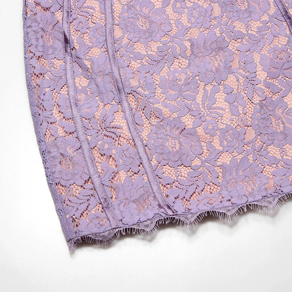 שמלת מיני תחרה בעיטור רקמת פרחים - פלורנסיה